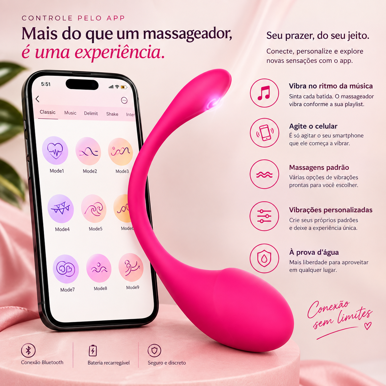 Vibrador com Controle por Aplicativo – detalhe do produto