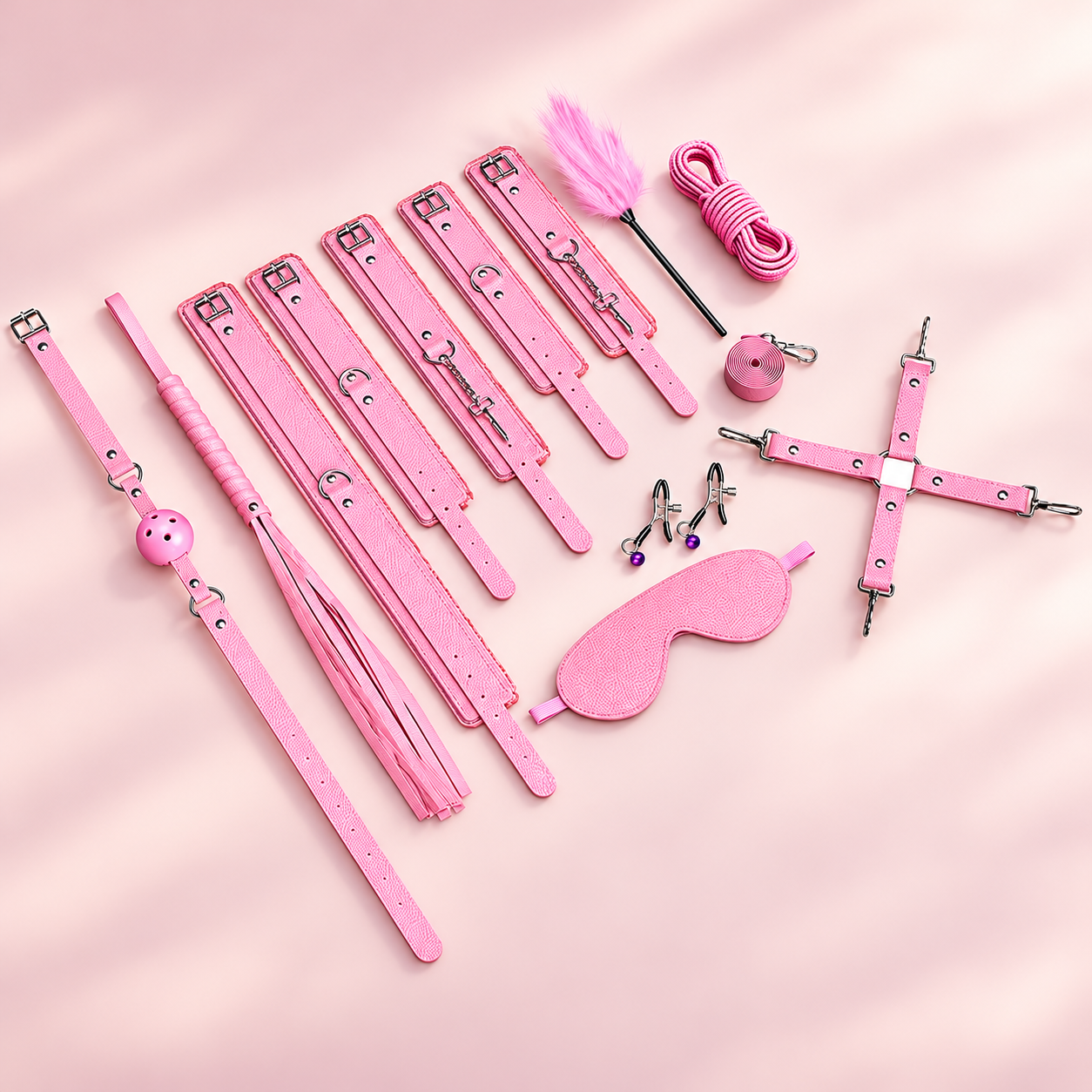 Kit Sado Bondage 10 Itens Sexy Import – Rosa
